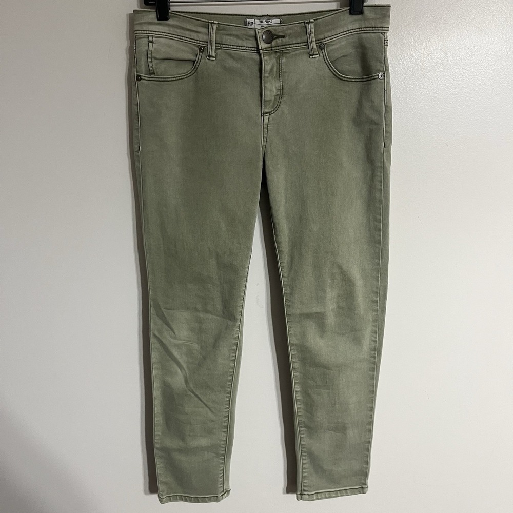 Free People Jeans Womens 28 Green Ankle Stretch Denim‎ High Rise Tapper Pants